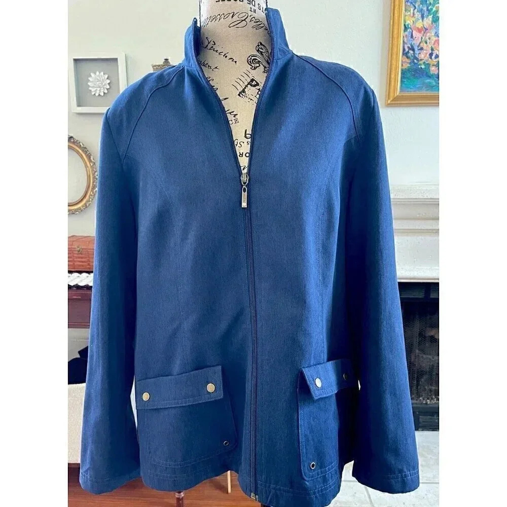 Allison Daley Women's Size XL Blue Suit Jacket Zip Up Two Front Pockets‎